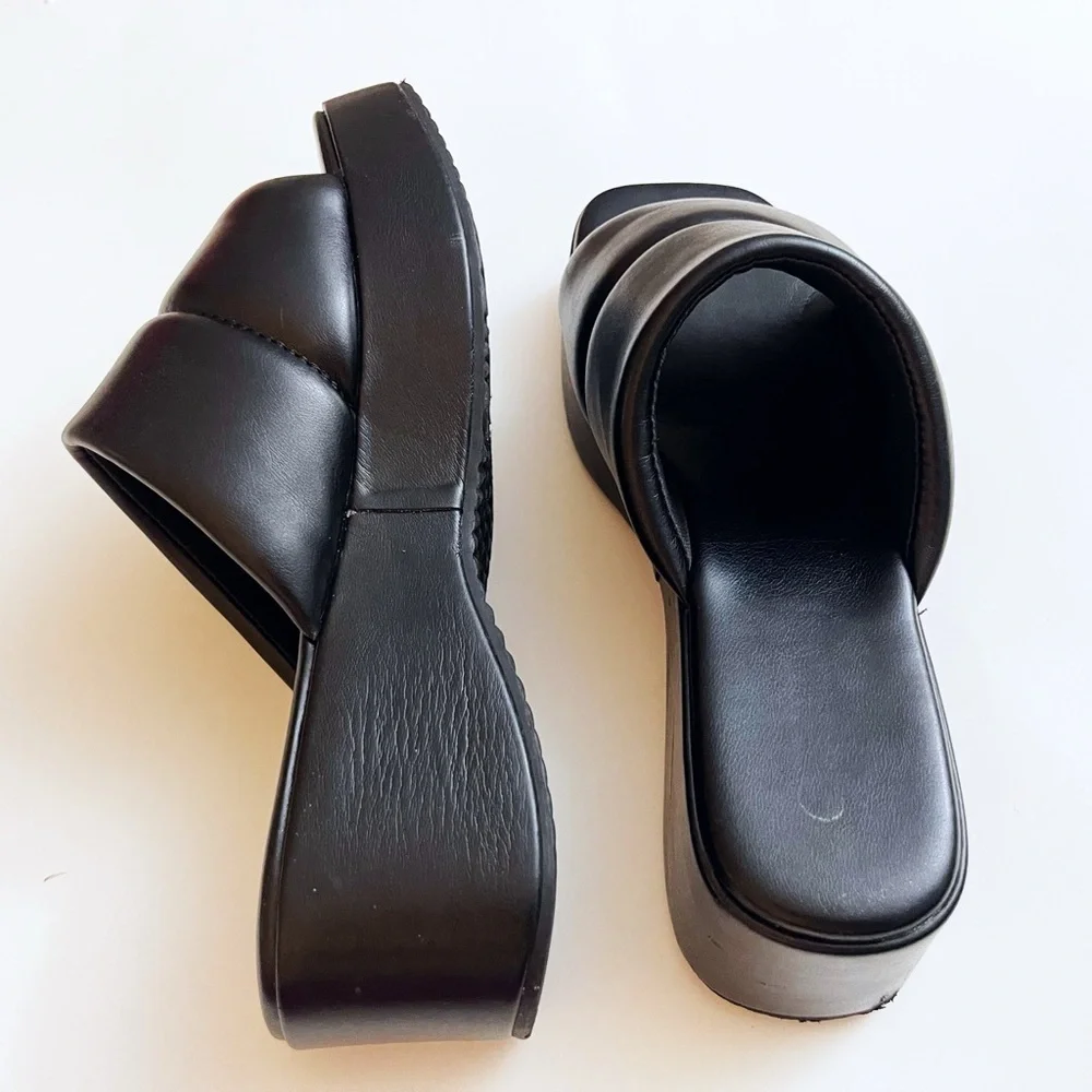 Leather Platform Slide Sandals 7.5 Y2K Casual Chunky